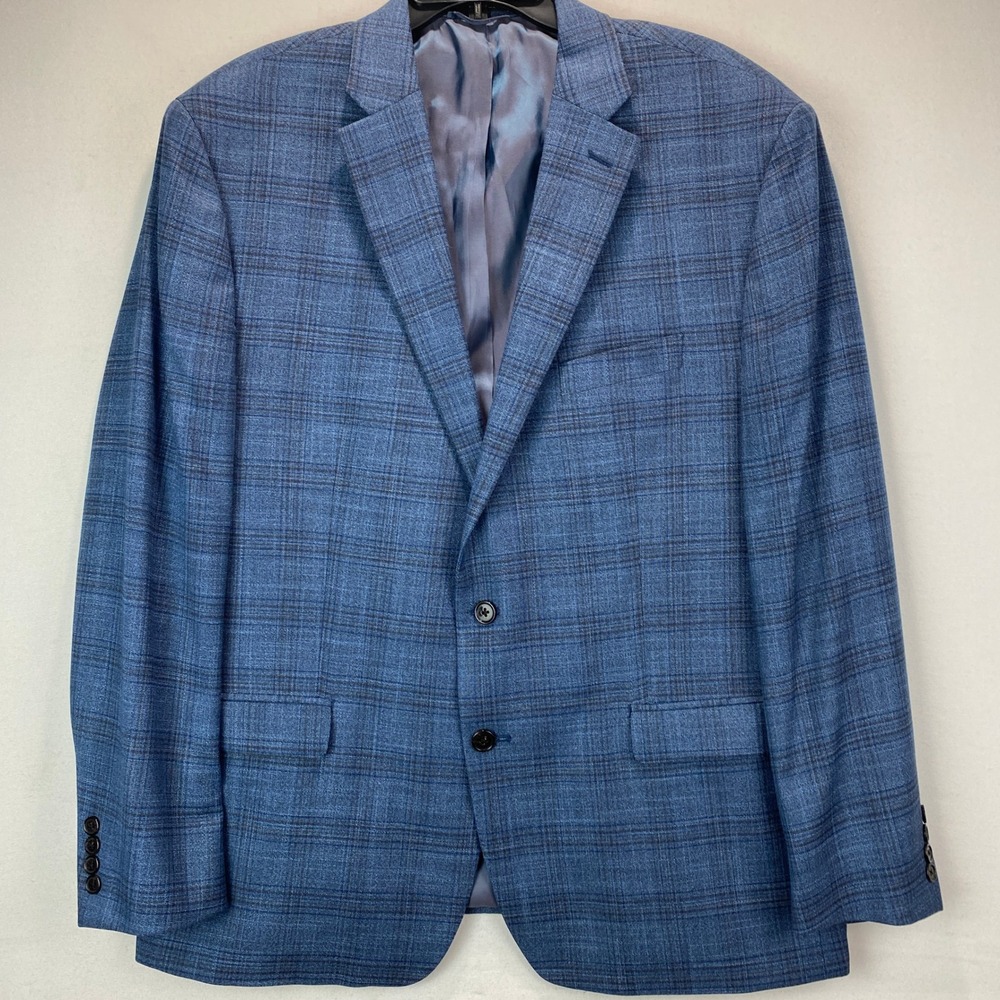 Lauren Ralph Lauren Blue Glen Plaid Sport Coat Mens 48R Blazer 2-Button Stretch